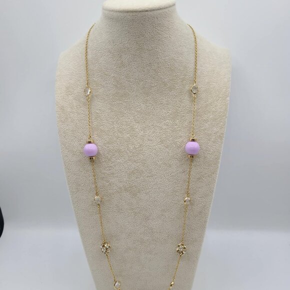 J Crew Lavender Bead with Clear Crystal Stations Long Necklace NWOT! - Picture 11 of 12